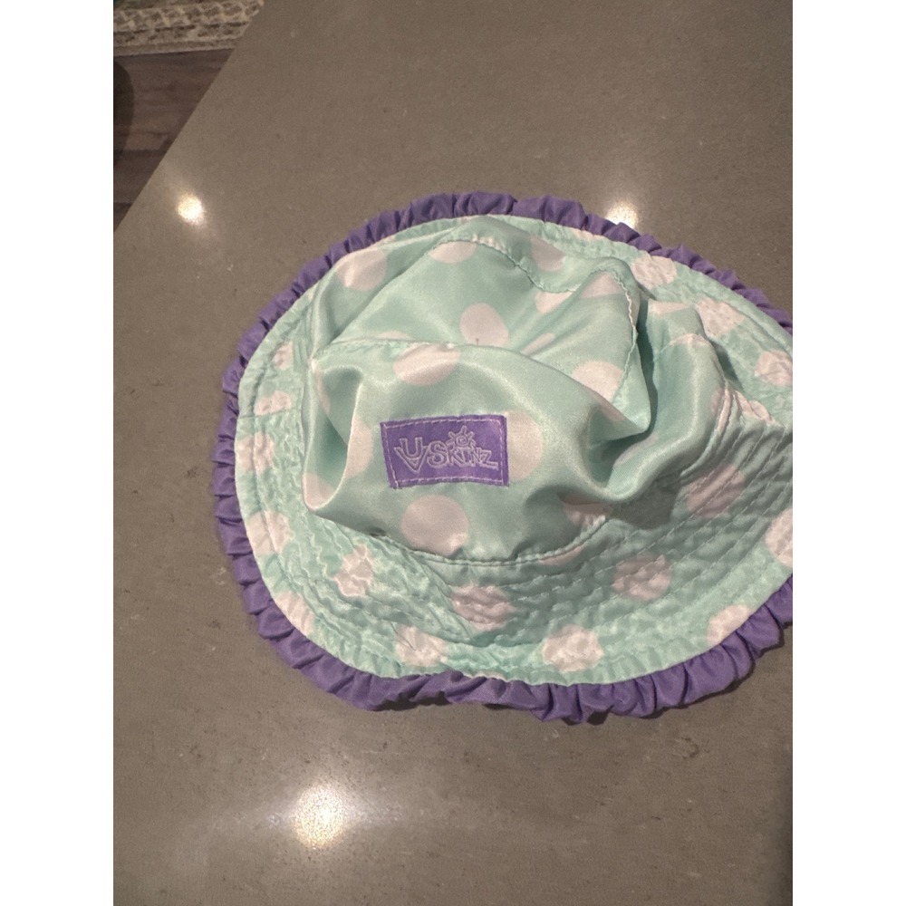 USKinz Baby Girl's Reversible Bucket Hat Blue & Green Polka Dot 12/18 Months